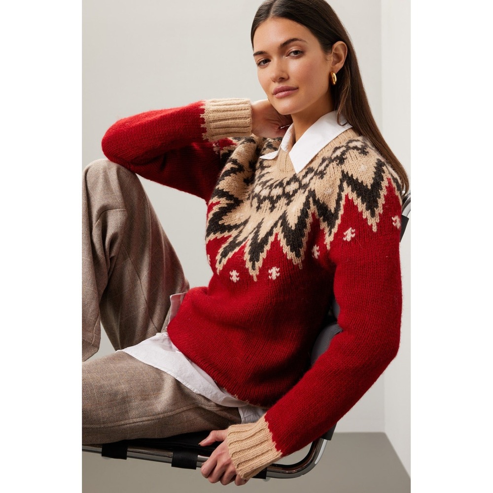 Polo Ralph Lauren Red Fair Isle Wool Alpaca Blend Sweater Size M